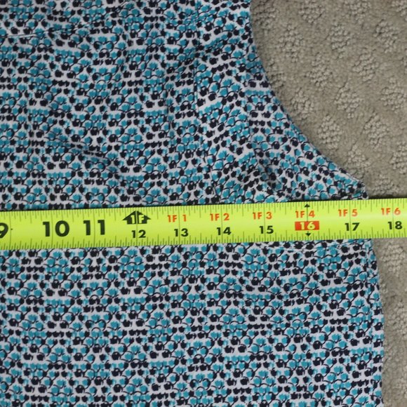 ana Size S Teal & Navy Printed Sleeveless Scooped Neck Lace Hem Top - Picture 5 of 6